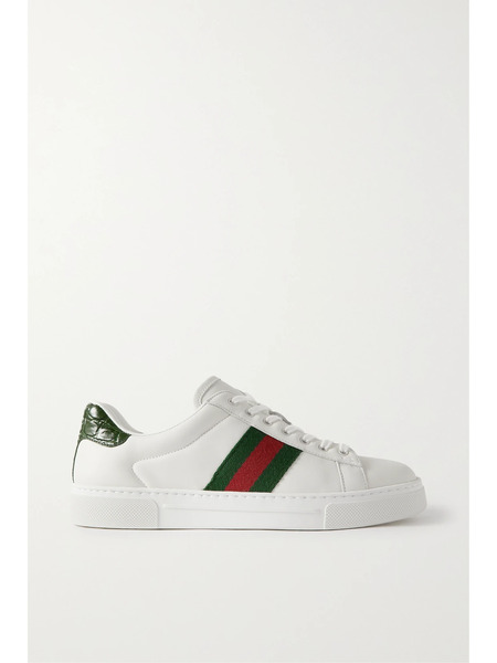  Gucci Gucci - Ace Webbing-trimmed Leather Sneakers - White 