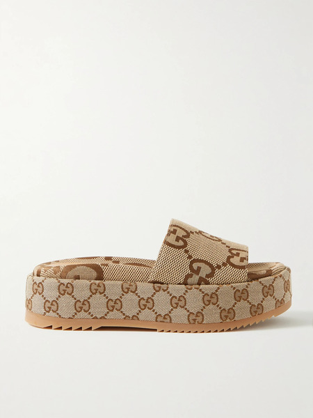  Gucci Gucci - Angelina Logo-jacquard Coated-canvas Platform Slides - Beige 