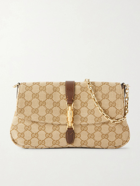  Gucci Gucci - Aperitivo Leather-trimmed Canvas-jacquard Shoulder Bag - Beige 