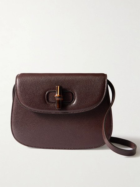  Gucci Gucci - Bamboo Mini Textured-leather Shoulder Bag - Dark Brown 