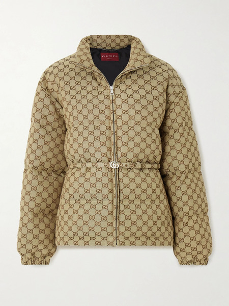  Gucci Gucci - Belted Leather-trimmed Cotton-blend Canvas Down Jacket - Camel 