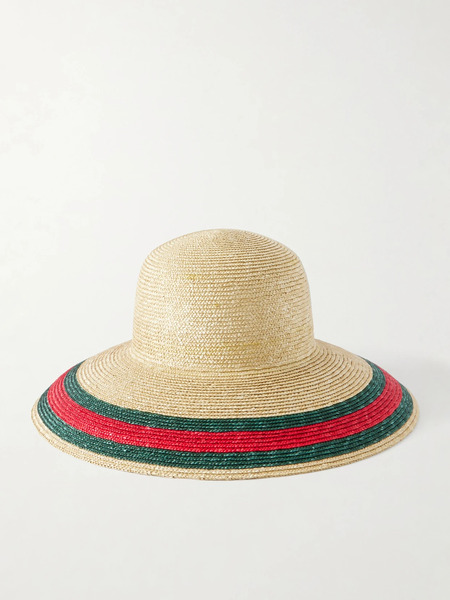  Gucci Gucci - Beverlie Striped Straw Hat - Beige 