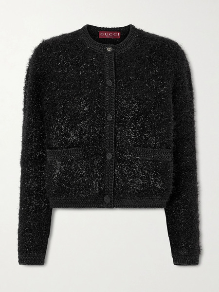 Gucci Gucci - Cropped Metallic Knitted Cardigan - Black 