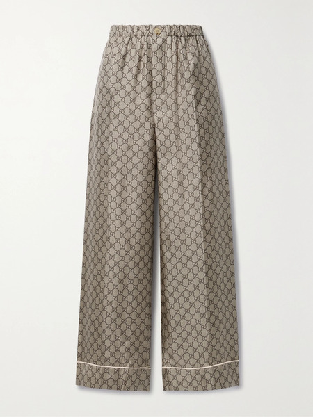  Gucci Gucci - Cropped Silk-satin Jacquard Wide-leg Pants - Camel 