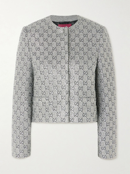  Gucci Gucci - Crystal-embellished Metallic Tweed Jacket - Dark Gray 
