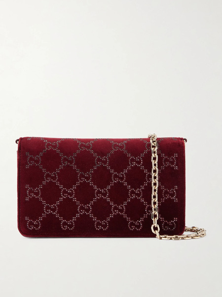  Gucci Gucci - Crystal-embellished Velvet And Leather Shoulder Bag - Burgundy 