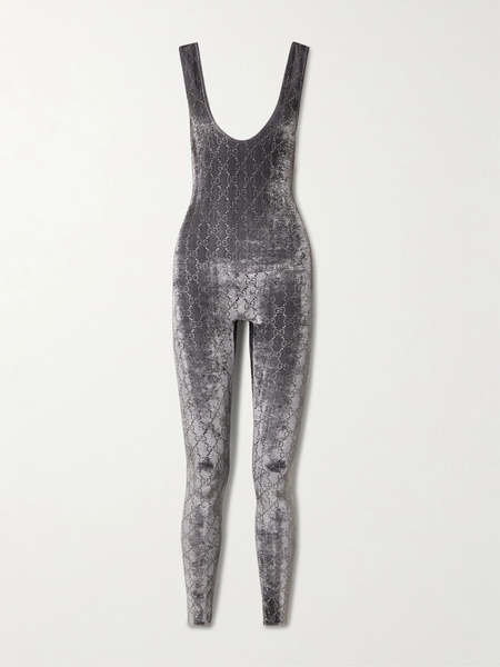  Gucci Gucci - Crystal-embellished Velvet Jumpsuit - Gray 