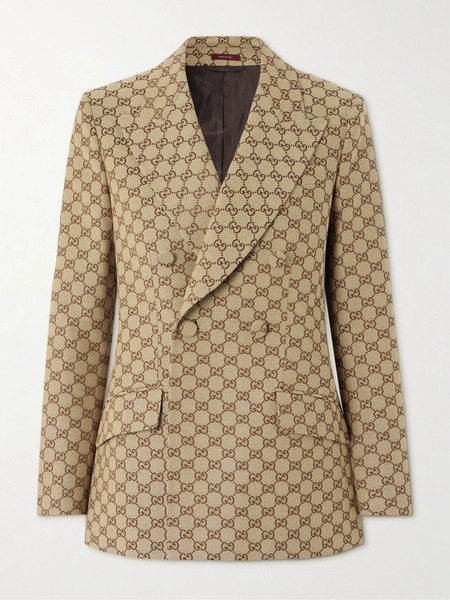  Gucci Gucci - Double-breasted Cotton-blend Canvas-jacquard Blazer - Beige 