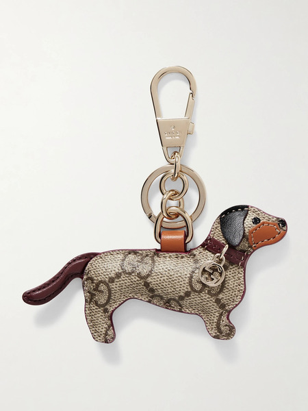  Gucci Gucci - Embellished Leather Keychain - Brown 