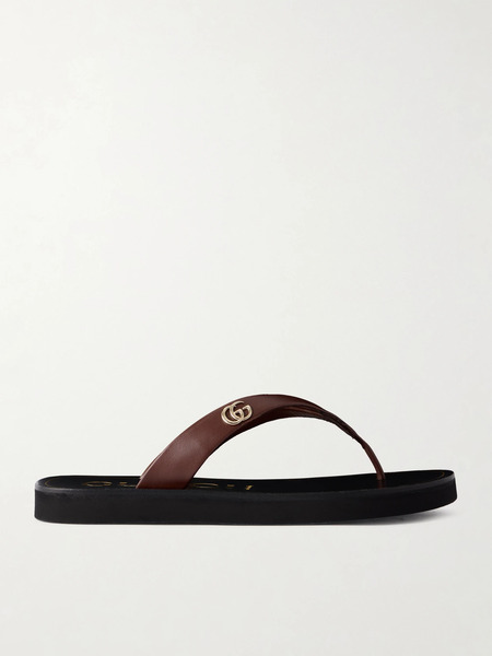  Gucci Gucci - Embellished Leather Sandals - Chocolate 