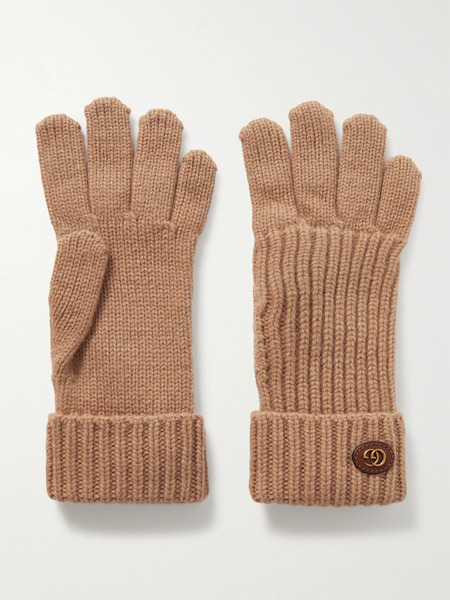  Gucci Gucci - Embellished Leather-trimmed Wool And Cashmere-blend Gloves - Camel 