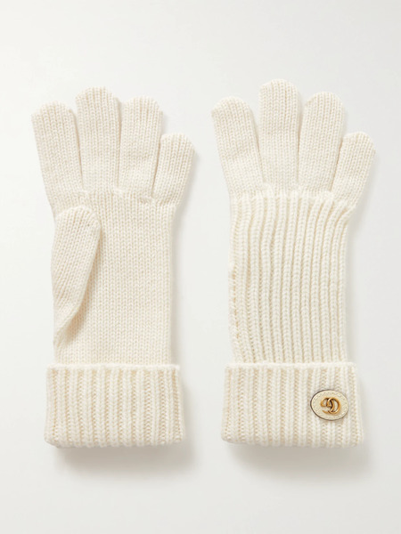  Gucci Gucci - Embellished Leather-trimmed Wool And Cashmere-blend Gloves - Ivory 