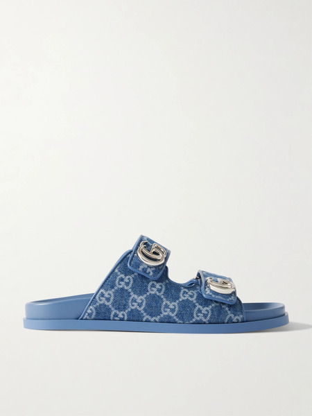  Gucci Gucci - Embellished Printed Denim Sandals - Blue 