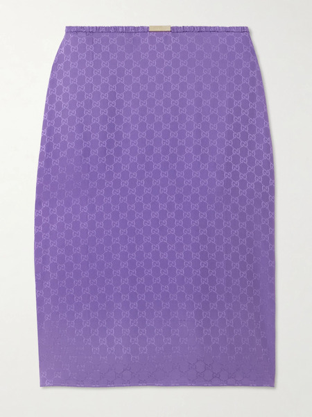  Gucci Gucci - Embellished Ruched Silk-jacquard Midi Skirt - Purple 