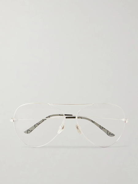  Gucci Eyewear Gucci Eyewear - Aviator-style Silver-tone Sunglasses - Clear 