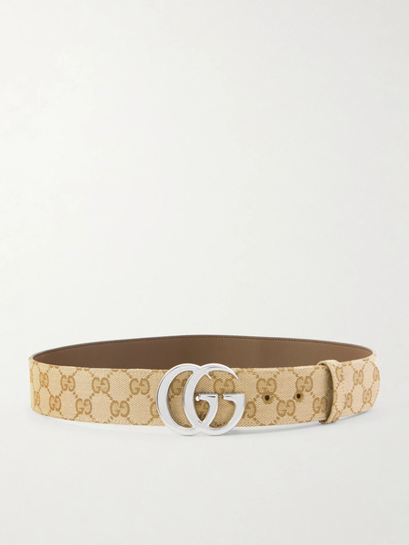  Gucci Gucci - Flat Marmont Gg Printed Coated-canvas Belt - Beige 
