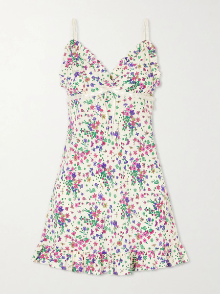  Gucci Gucci - Floral-print Lace-trimmed Silk-crepe Mini Dress - Multi 