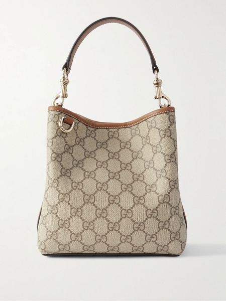 Gucci Gucci - Gg Emblem Leather-trimmed Printed Coated-canvas Bucket Bag - Beige 