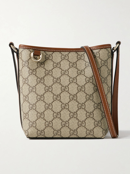  Gucci Gucci - Gg Emblem Mini Leather-trimmed Printed Coated-canvas Shoulder Bag - Beige 