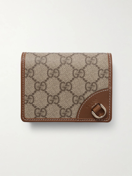  Gucci Gucci - Gg Emblem Mini Printed Coated-canvas And Leather Wallet - Brown 