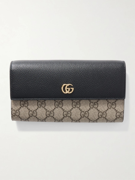  Gucci Gucci - Gg Marmont Petite Textured-leather And Printed Coated-canvas Shoulder Bag - Black 