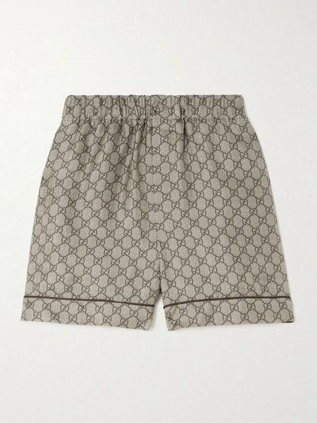  Gucci Gucci - Gg Supreme Printed Silk-twill Shorts - Camel 