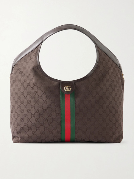  Gucci Gucci - Giglio Leather-trimmed Canvas-jacquard Tote - Dark Brown 
