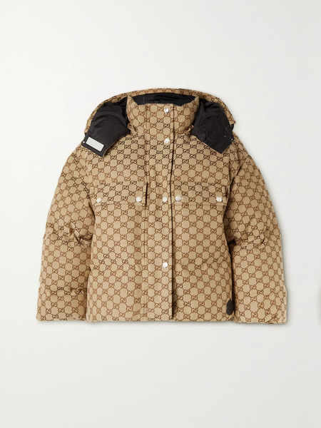  Gucci Gucci - Hooded Padded Cotton-blend Logo-jacquard Down Jacket - Camel 