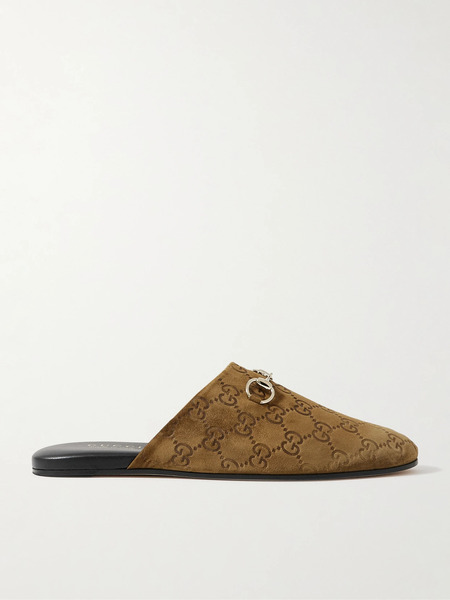  Gucci Gucci - Horsebit-detailed Debossed Suede Slippers - Brown 