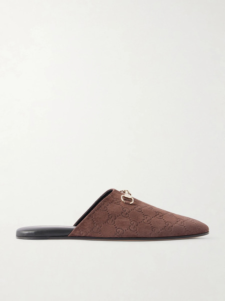  Gucci Gucci - Horsebit-detailed Debossed Suede Slippers - Brown 