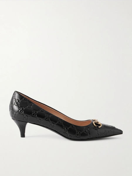  Gucci Gucci - Horsebit-detailed Logo-debossed Leather Pumps - Black 