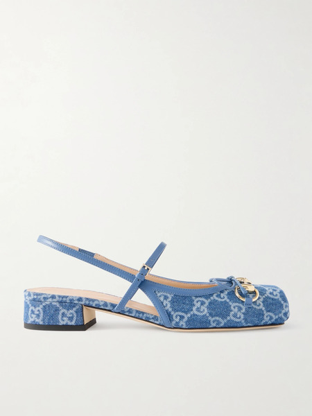  Gucci Gucci - Horsebit-embellished Denim-jacquard Slingback Sandals - Blue 