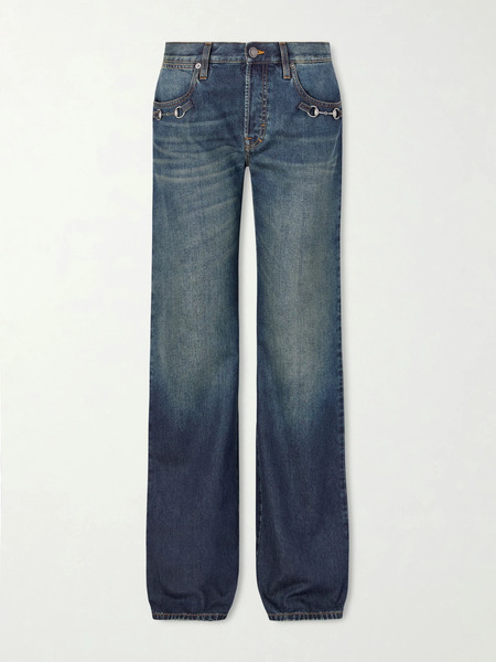  Gucci Gucci - Horsebit-embellished Mid-rise Wide-leg Jeans - Blue 