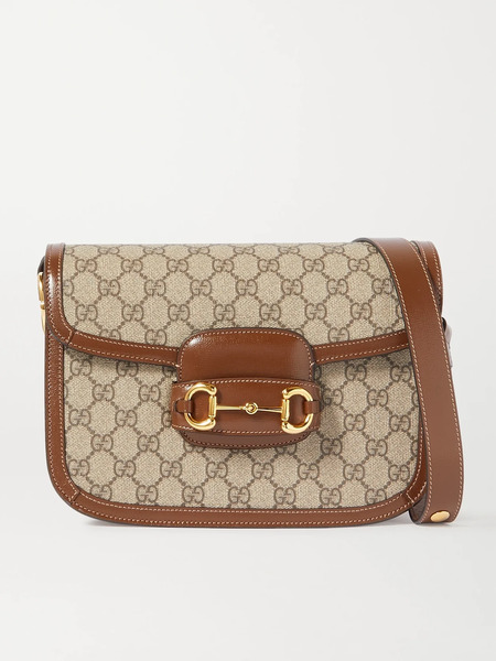  Gucci Gucci - Horsebit 1955 Leather-trimmed Printed Coated-canvas Shoulder Bag - Brown 