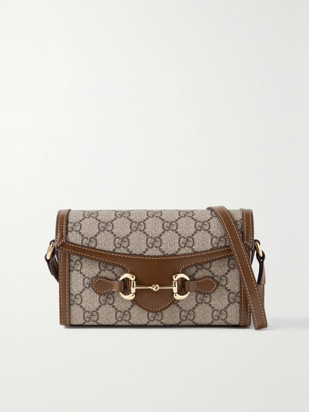  Gucci Gucci - Horsebit 1955 Leather-trimmed Printed Coated-canvas Shoulder Bag - Brown 