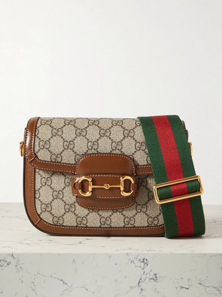  Gucci Gucci - Horsebit 1955 Mini Leather-trimmed Printed Coated-canvas Shoulder Bag - Brown 