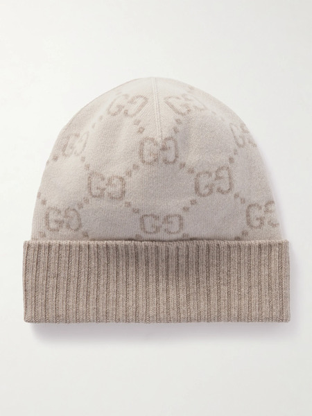  Gucci Gucci - Jacquard-knit Cashmere Beanie - Mushroom 