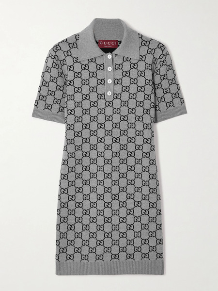  Gucci Gucci - Jacquard-knit Wool-blend Mini Dress - Gray 