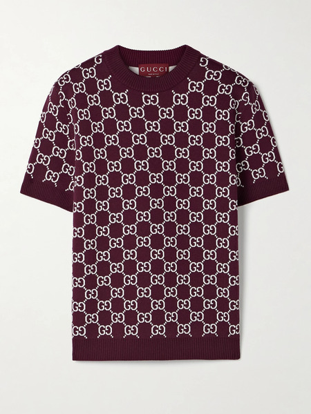  Gucci Gucci - Jacquard-knit Wool-blend Sweater - Burgundy 