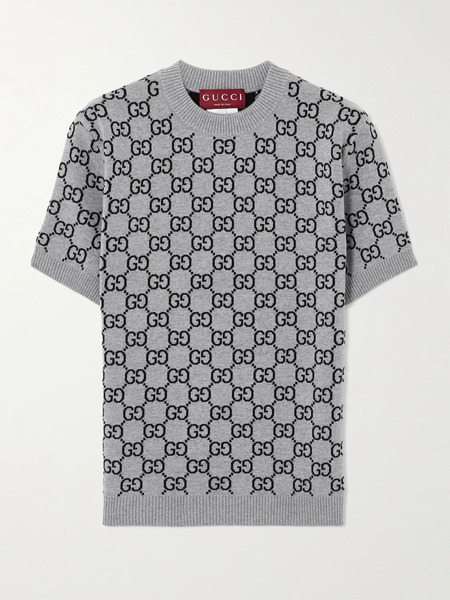  Gucci Gucci - Jacquard-knit Wool-blend Sweater - Gray 