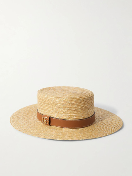  Gucci Gucci - Leather-trimmed Straw Hat - Beige 