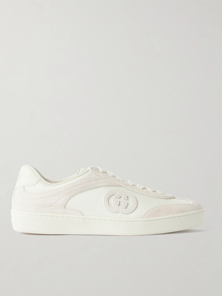  Gucci Gucci - Leather-trimmed Suede And Mesh Sneakers - Off-white 