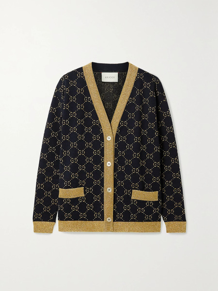  Gucci Gucci - Metallic Jacquard-knit Cotton-blend Cardigan - Navy 