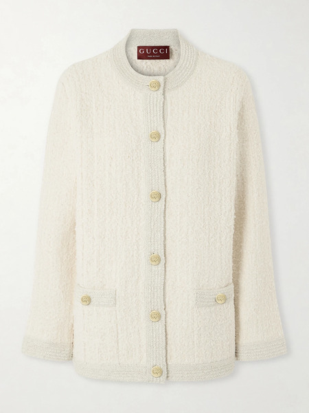 Gucci Gucci - Metallic Wool-blend Tweed Cardigan - Ivory 