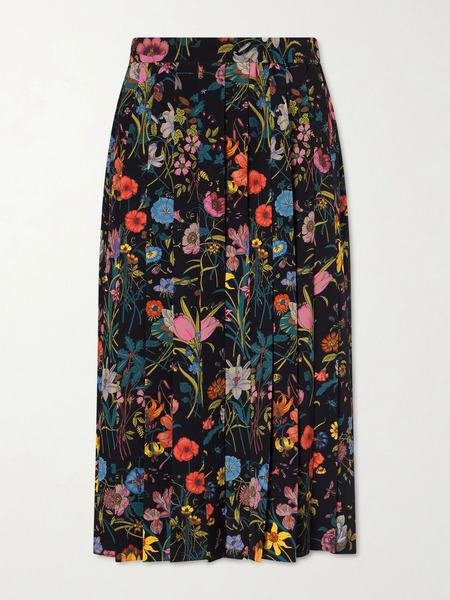  Gucci Gucci - Pleated Printed Silk Skirt - Black 