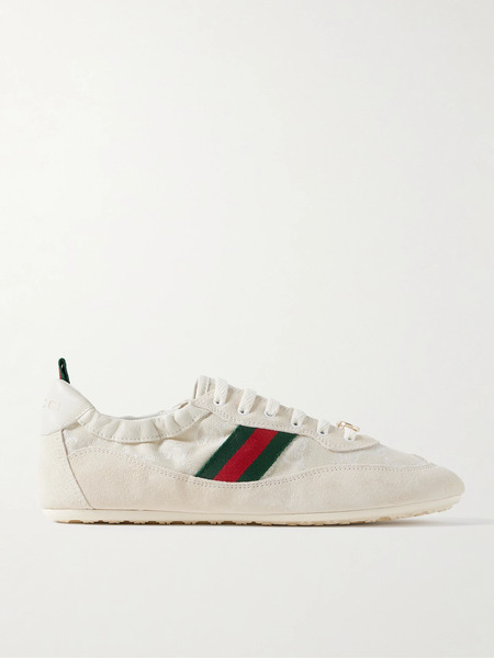  Gucci Gucci - Shift Webbing And Leather-trimmed Canvas-jacquard And Suede Sneakers - Off-white 