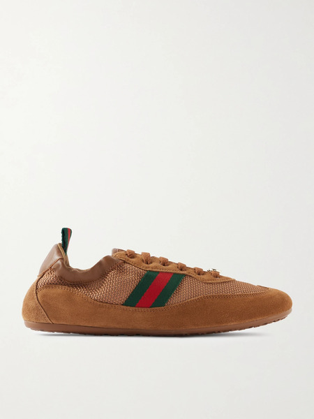  Gucci Gucci - Shift Webbing And Leather-trimmed Mesh And Suede Sneakers - Light Brown 