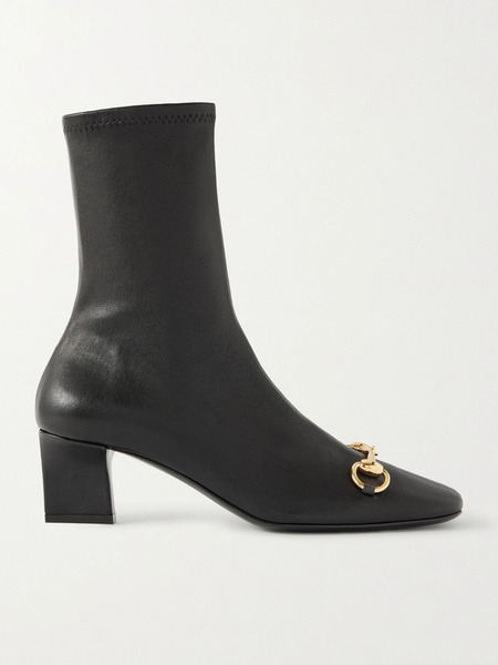  Gucci Gucci - Signora Horsebit-embellished Leather Ankle Boots - Black 