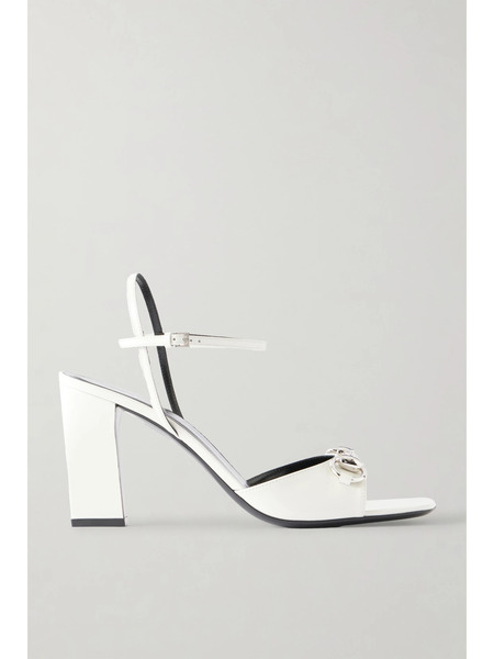  Gucci Gucci - Signora Horsebit-embellished Patent-leather Sandals - White 