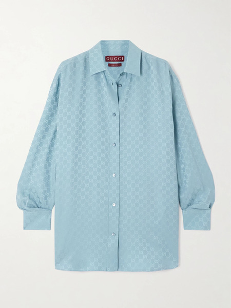  Gucci Gucci - Silk-satin Jacquard Shirt - Blue 